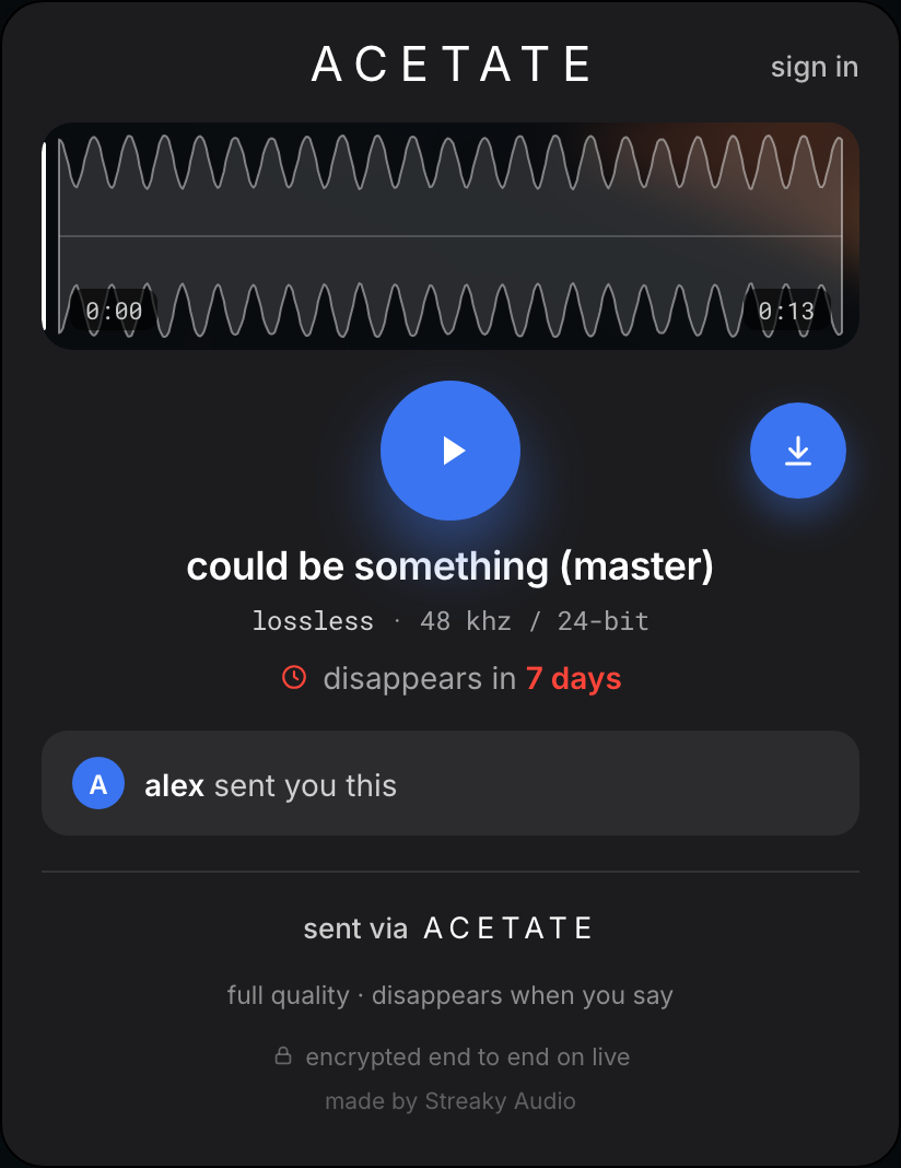 the listener's player with a download button once you release the file